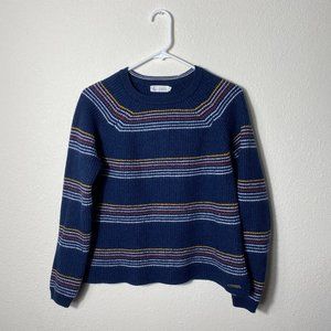 Carve Designs Crew Neck Wool Blend Blue Multi Colored Stripe Sweater Size Medium